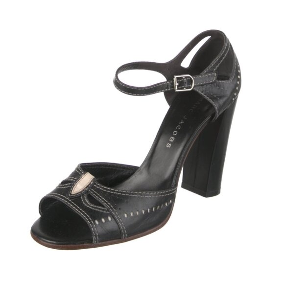 Marc Jacobs Leather Mary Jane Sandal Pumps Black Block Heel Italy US 9 EUC - Picture 1 of 6